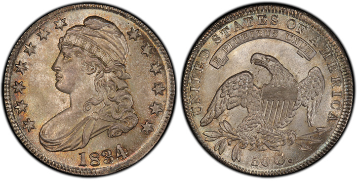 1834 Capped Bust Half Dollar. O-106. Large Date, Small Letters.  MS-67 (PCGS).